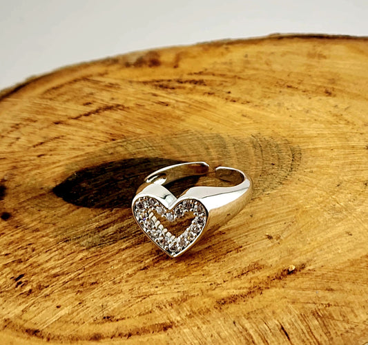 Crystal Heart adjustable ring