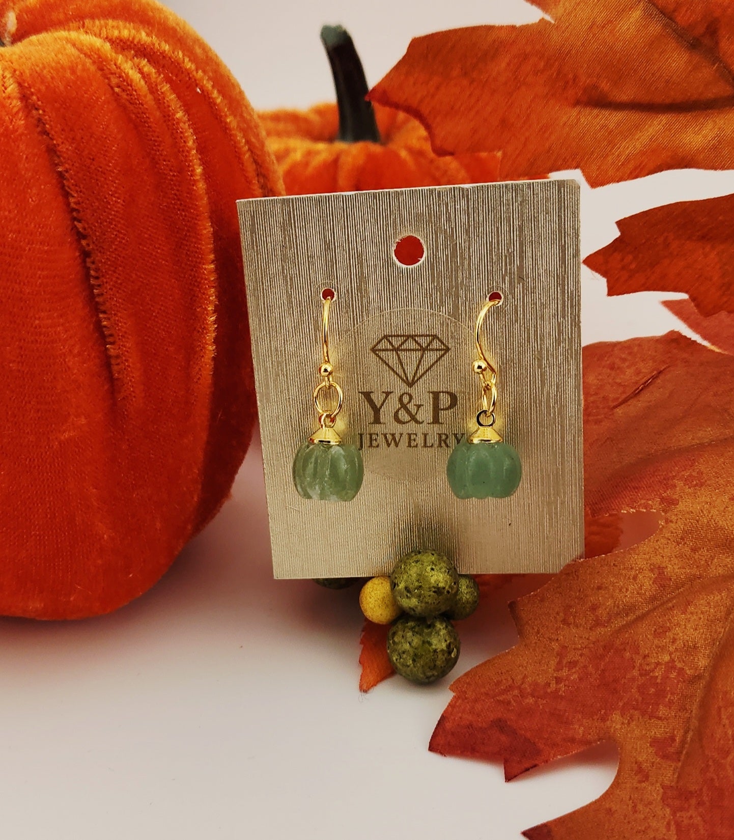 Natural stone pumpkin earrings