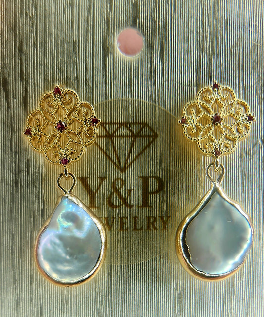 Elegant Baroque Pearl & Filigree Drop Earrings