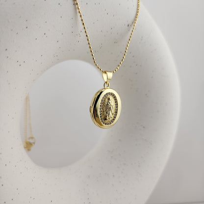 Our Lady of Guadalupe Locket Pendant – Gold Plated with Sparkling Accents