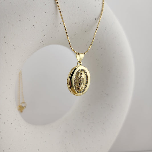 Our Lady of Guadalupe Locket Pendant – Gold Plated with Sparkling Accents