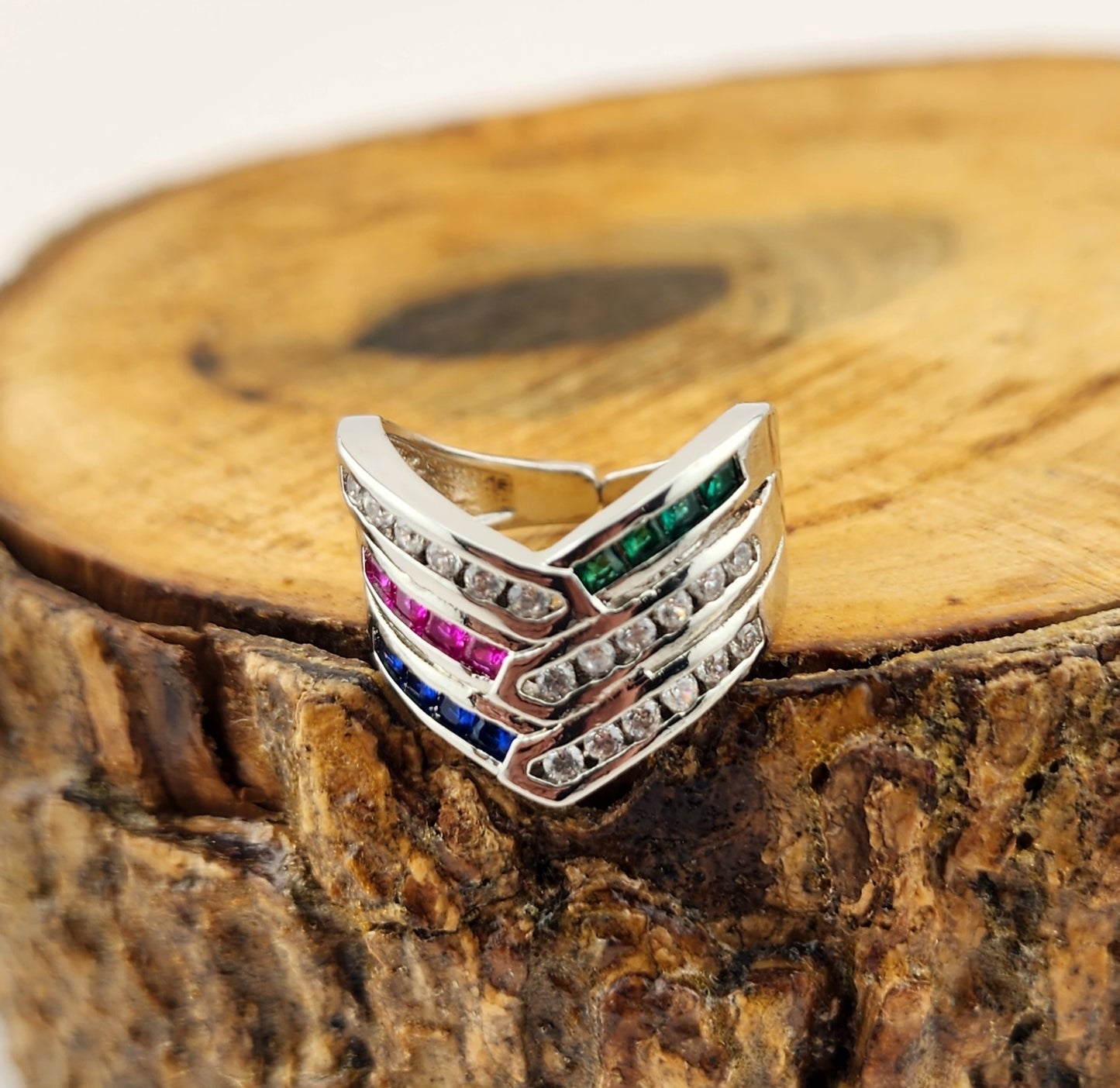 Rainbow Chevron Adjustable Ring