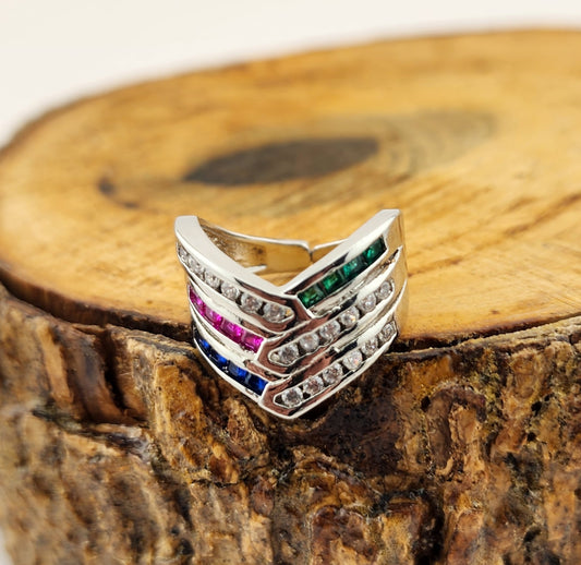 Rainbow Chevron Adjustable Ring