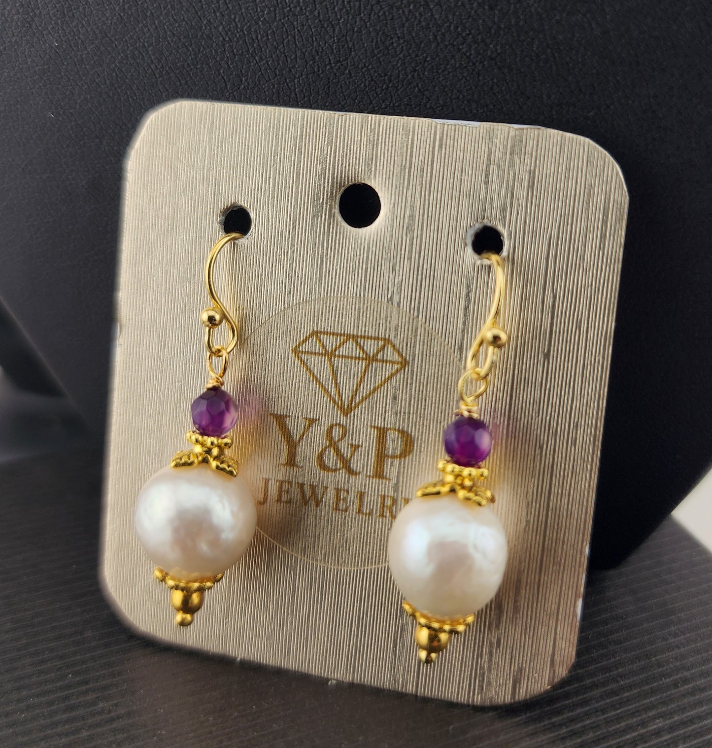 Baroque Pearl & White Agate Earrings with Amethyst Glow