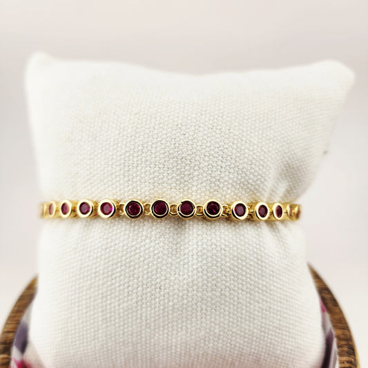 Elegant Gold-Plated Ruby Red Tennis Bracelet