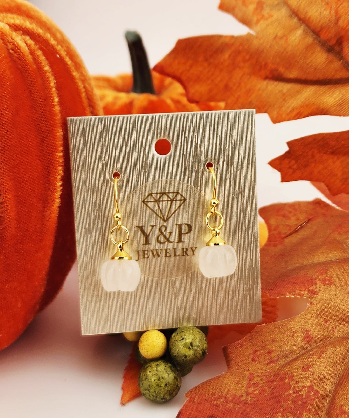 Natural stone pumpkin earrings