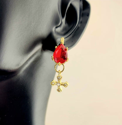 Pear-cut red crystal earrings
