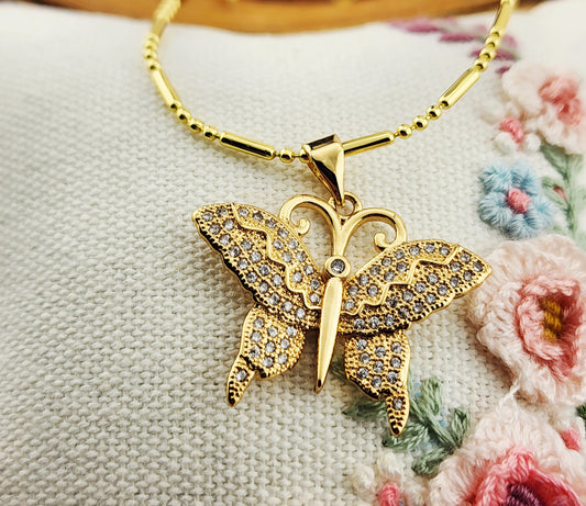 Sparkling Butterfly Gold Necklace