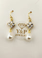 Gold-Plated Floral Cubic Zirconia Earrings with Pearl Drop