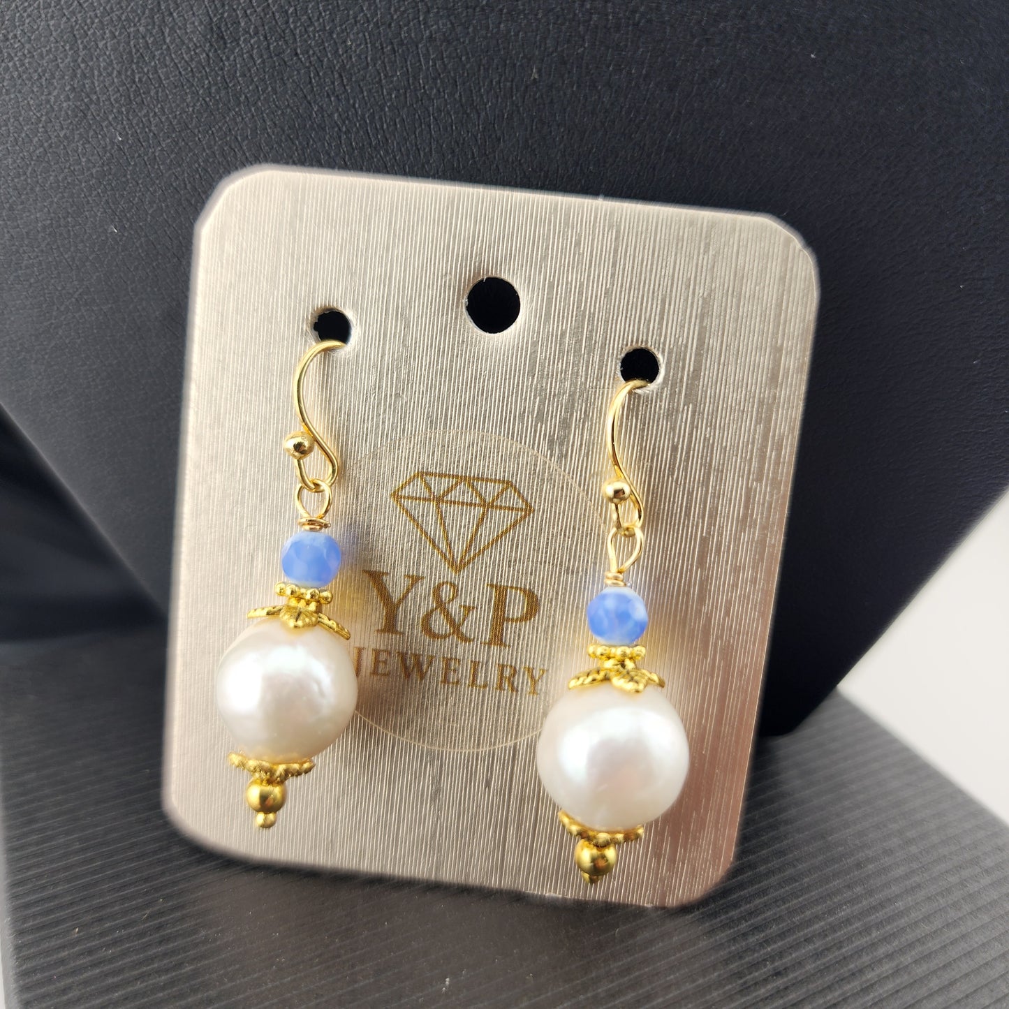 Baroque Pearl & Sodalite Gold Hook Earrings